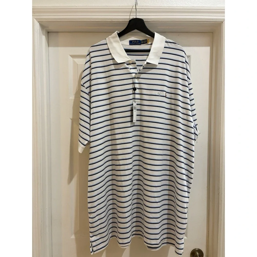 NWT Polo Ralph Lauren Men's 3XLT Striped Performance Polo Shirt White Blue